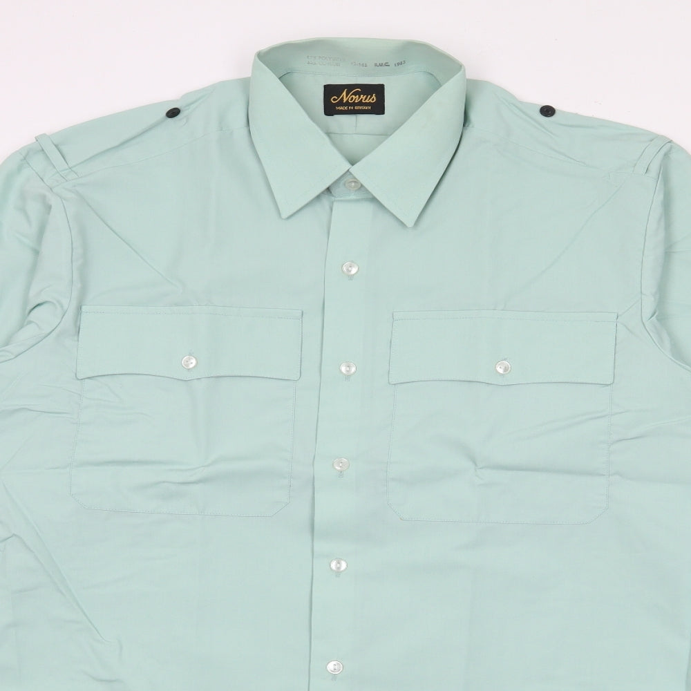 Mens UK Size 16 Novus Green  Button-Up Long Sleeve Casual Shirt