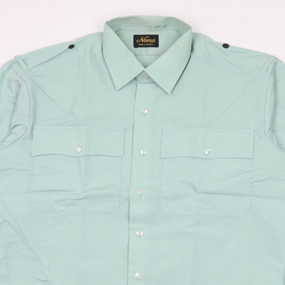 Mens UK Size 16 Novus Green  Button-Up Long Sleeve Casual Shirt
