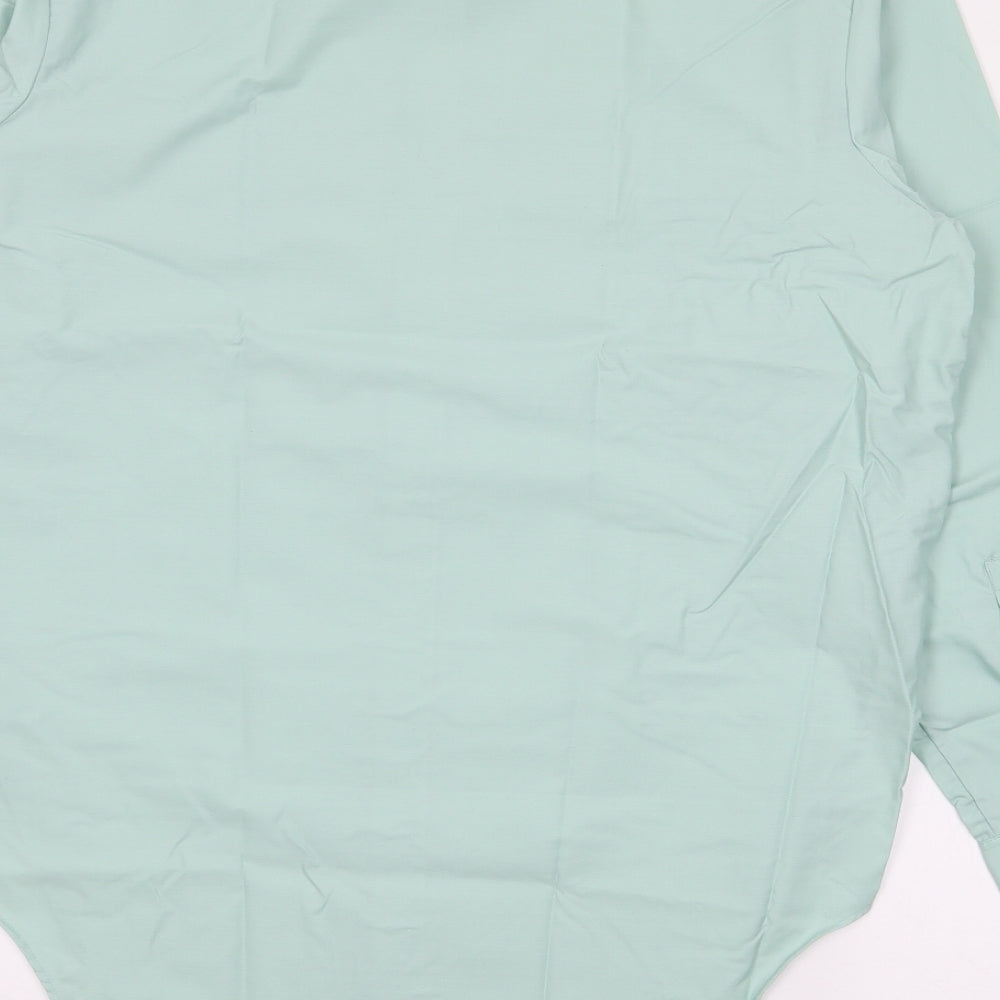 Mens UK Size 16 Novus Green  Button-Up Long Sleeve Casual Shirt