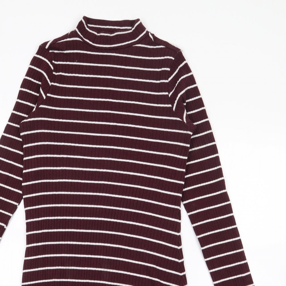 Primark Womens Purple Striped Cotton Jumper Dress  Size 8  Roll Neck