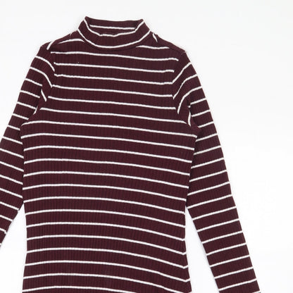 Primark Womens Purple Striped Cotton Jumper Dress  Size 8  Roll Neck