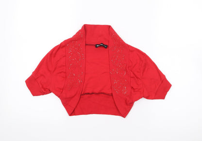 Wearall.com Womens Red V-Neck  Cotton Shrug Jumper Size XS