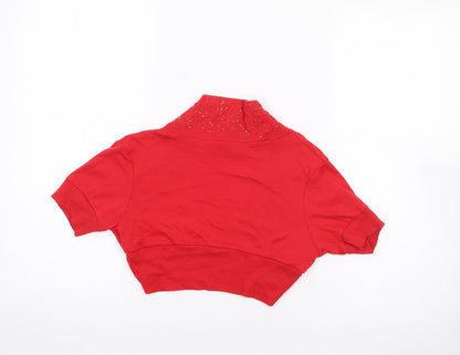 Wearall.com Womens Red V-Neck  Cotton Shrug Jumper Size XS