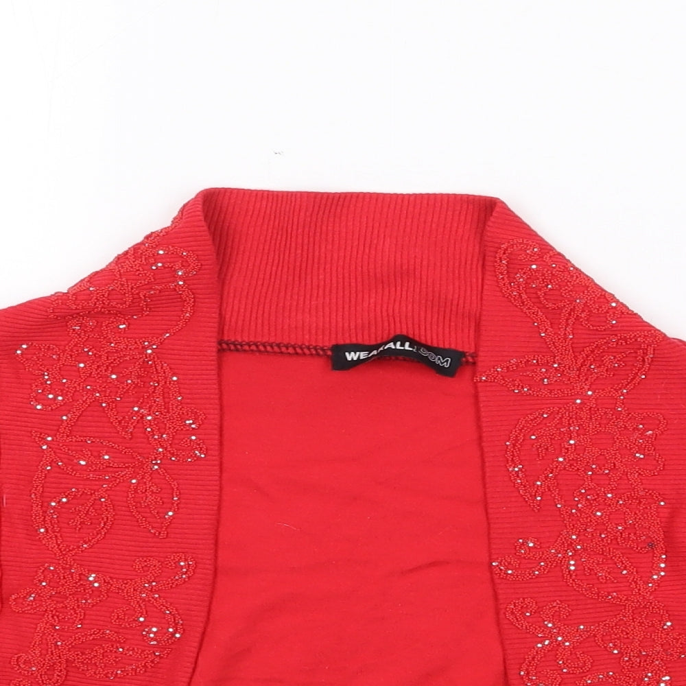 Wearall.com Womens Red V-Neck  Cotton Shrug Jumper Size XS