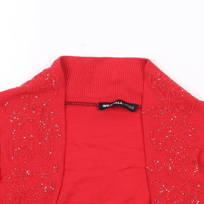 Wearall.com Womens Red V-Neck  Cotton Shrug Jumper Size XS