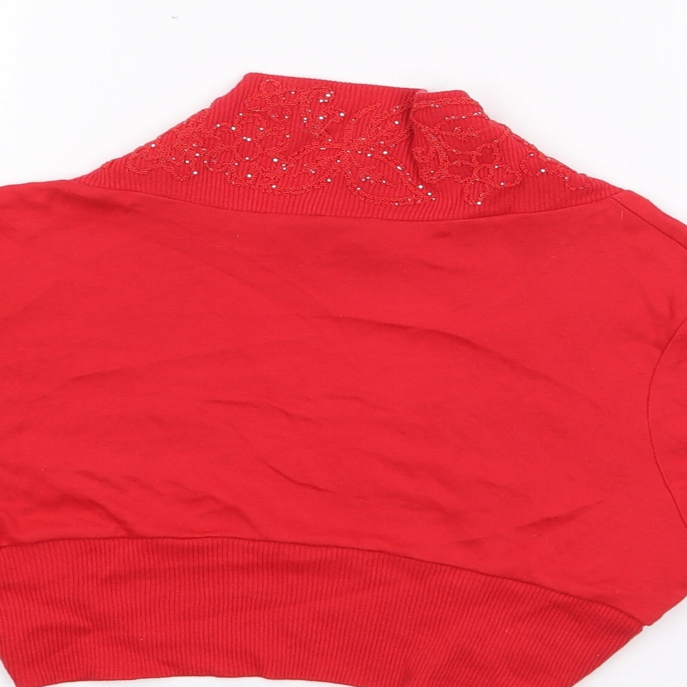Wearall.com Womens Red V-Neck  Cotton Shrug Jumper Size XS