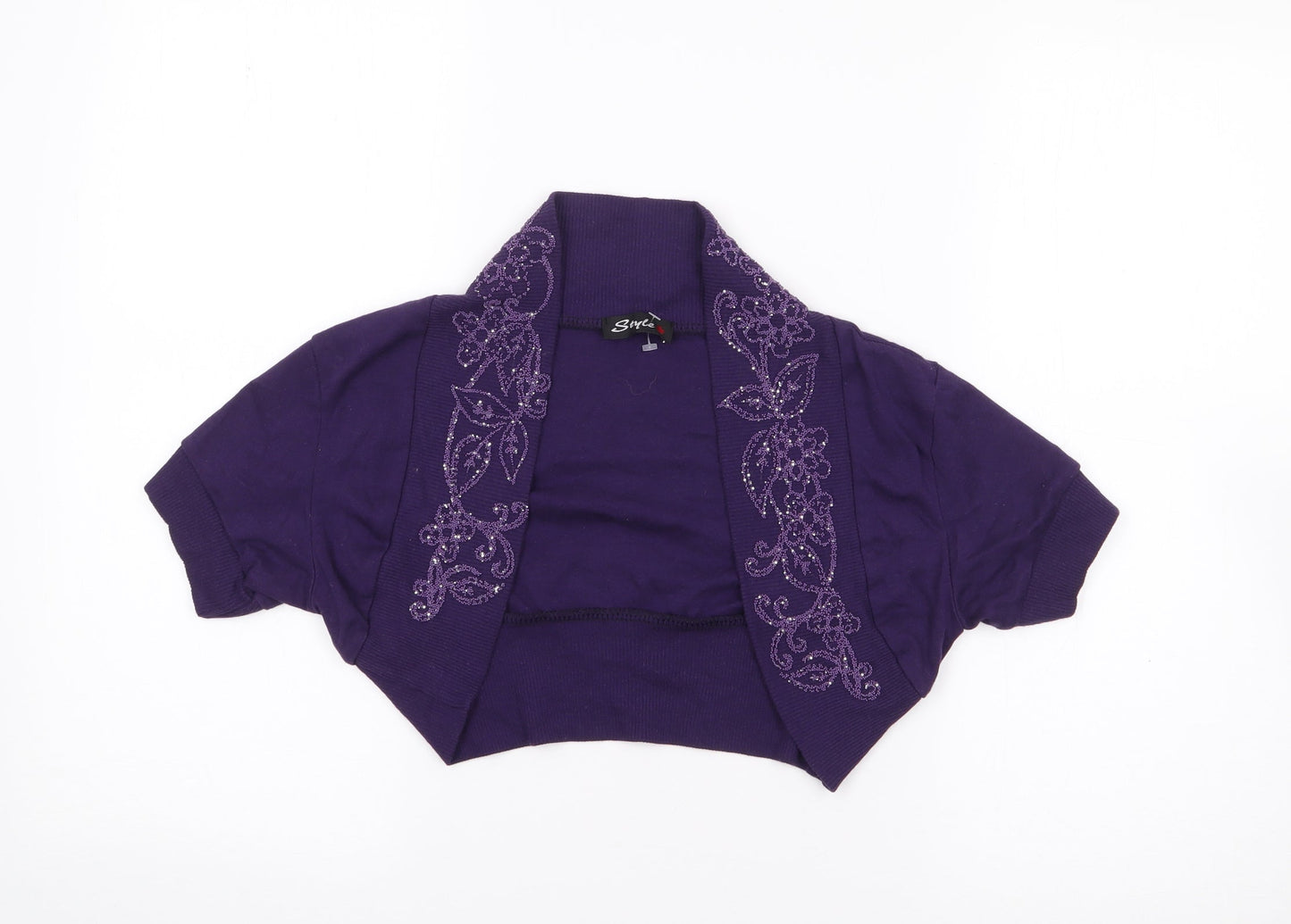 Style Womens Purple V-Neck  Cotton Shrug Jumper Size XS