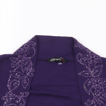 Style Womens Purple V-Neck  Cotton Shrug Jumper Size XS