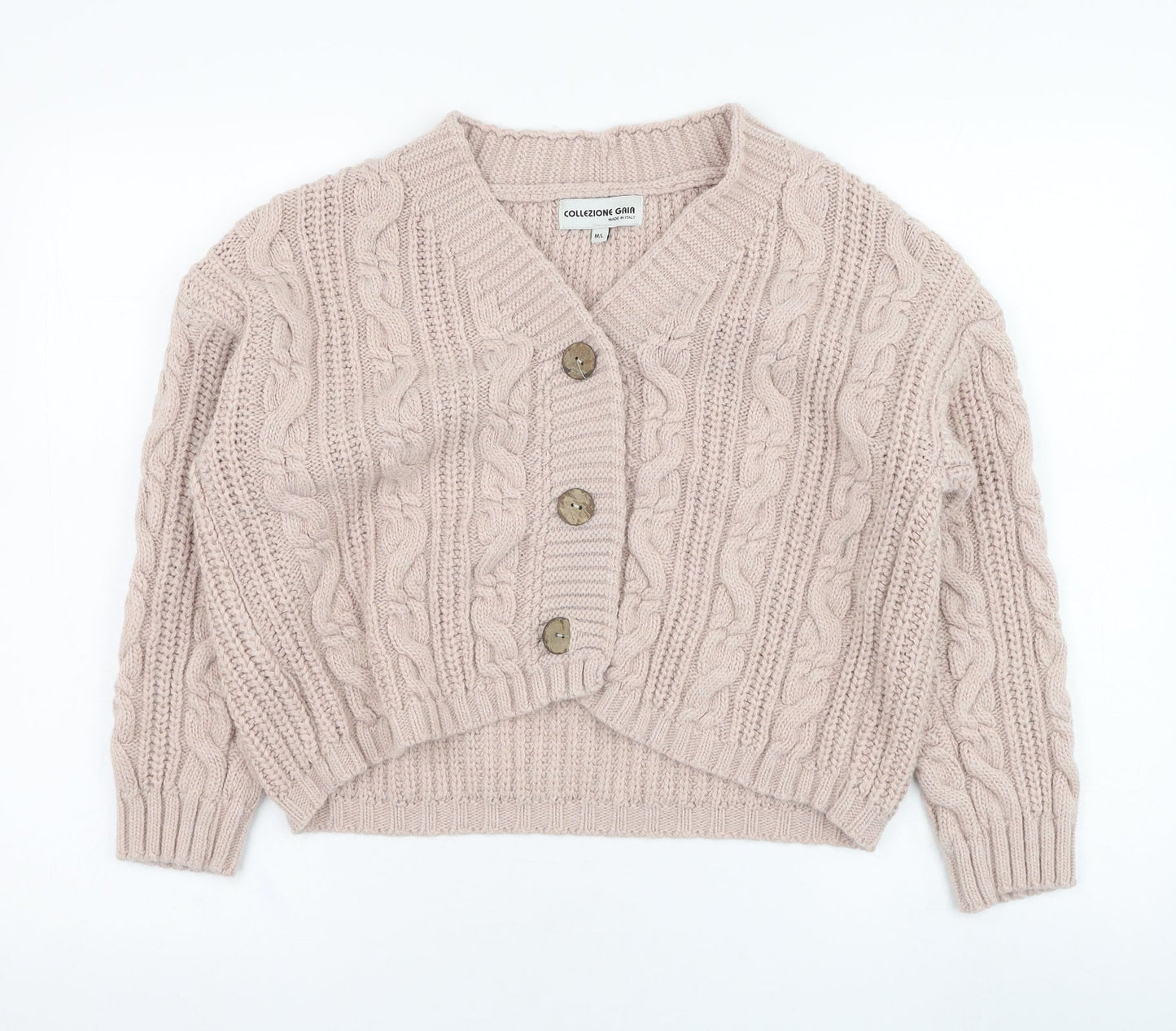 COLLEZIONE GRIA Womens Pink V-Neck  Acrylic Cardigan Jumper Size M
