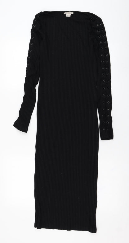 H&M Womens Black  Viscose Pencil Dress  Size 8  Round Neck Pullover