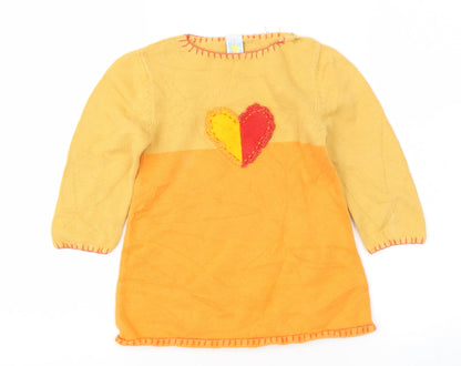 Preworn Girls Yellow Round Neck  Cotton Pullover Jumper Size 4 Years