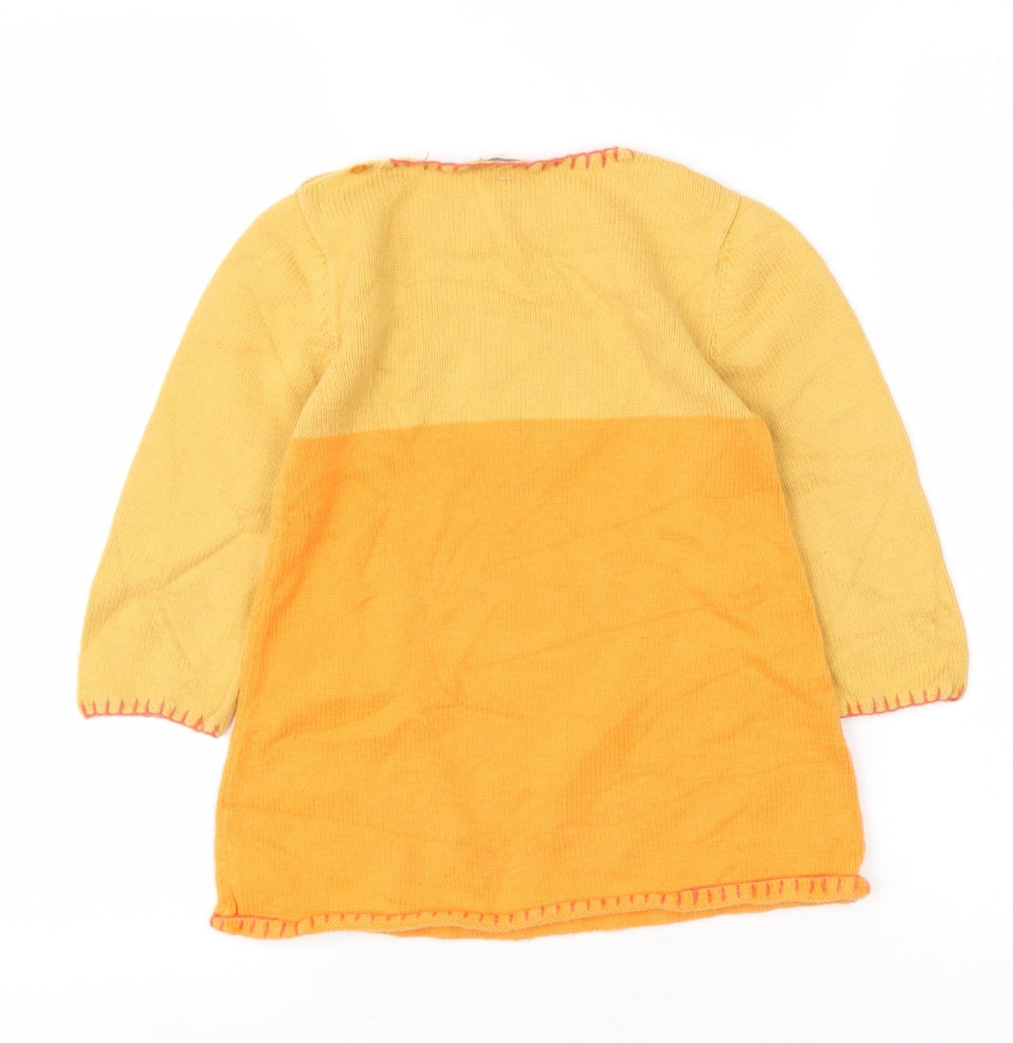 Preworn Girls Yellow Round Neck  Cotton Pullover Jumper Size 4 Years