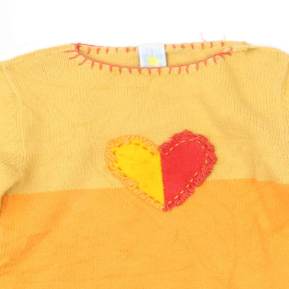 Preworn Girls Yellow Round Neck  Cotton Pullover Jumper Size 4 Years