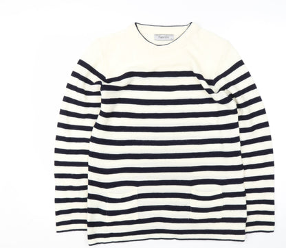 FABRIZIO GIANNI Womens Beige Round Neck Striped Acrylic Pullover Jumper Size S