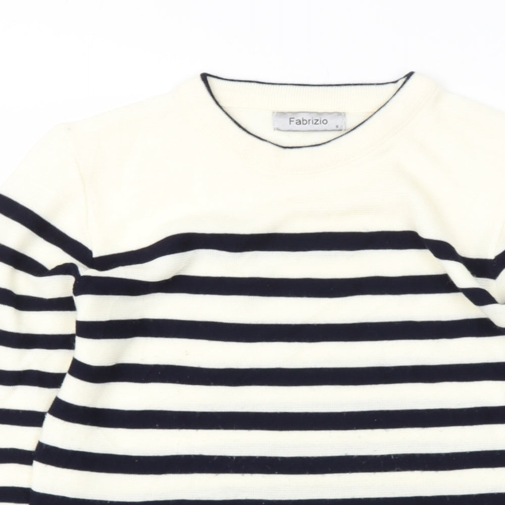 FABRIZIO GIANNI Womens Beige Round Neck Striped Acrylic Pullover Jumper Size S