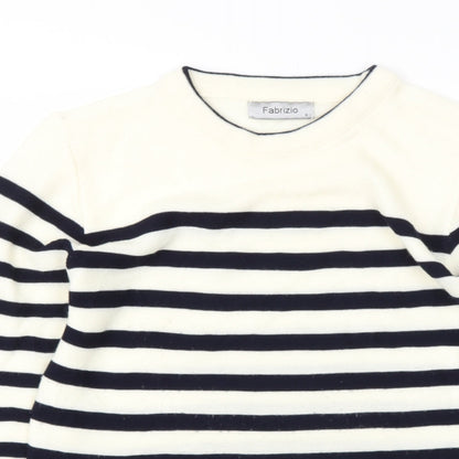 FABRIZIO GIANNI Womens Beige Round Neck Striped Acrylic Pullover Jumper Size S