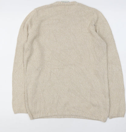 JOIE DE VIURE Womens Beige Round Neck  Cotton Blend Pullover Jumper Size 10