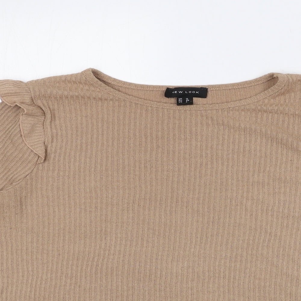 Womens UK Size 12 New Look Beige Jersey T-Shirt