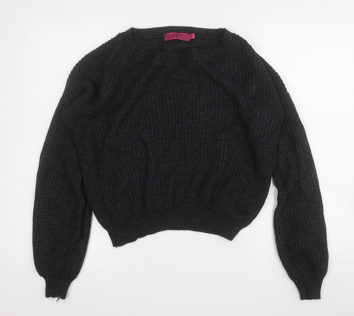 Boohoo Womens Grey Round Neck  Acrylic Pullover Jumper Size S