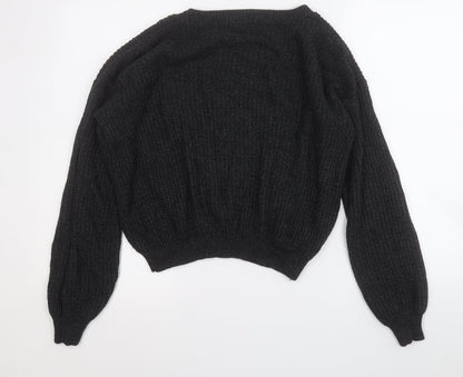 Boohoo Womens Grey Round Neck  Acrylic Pullover Jumper Size S