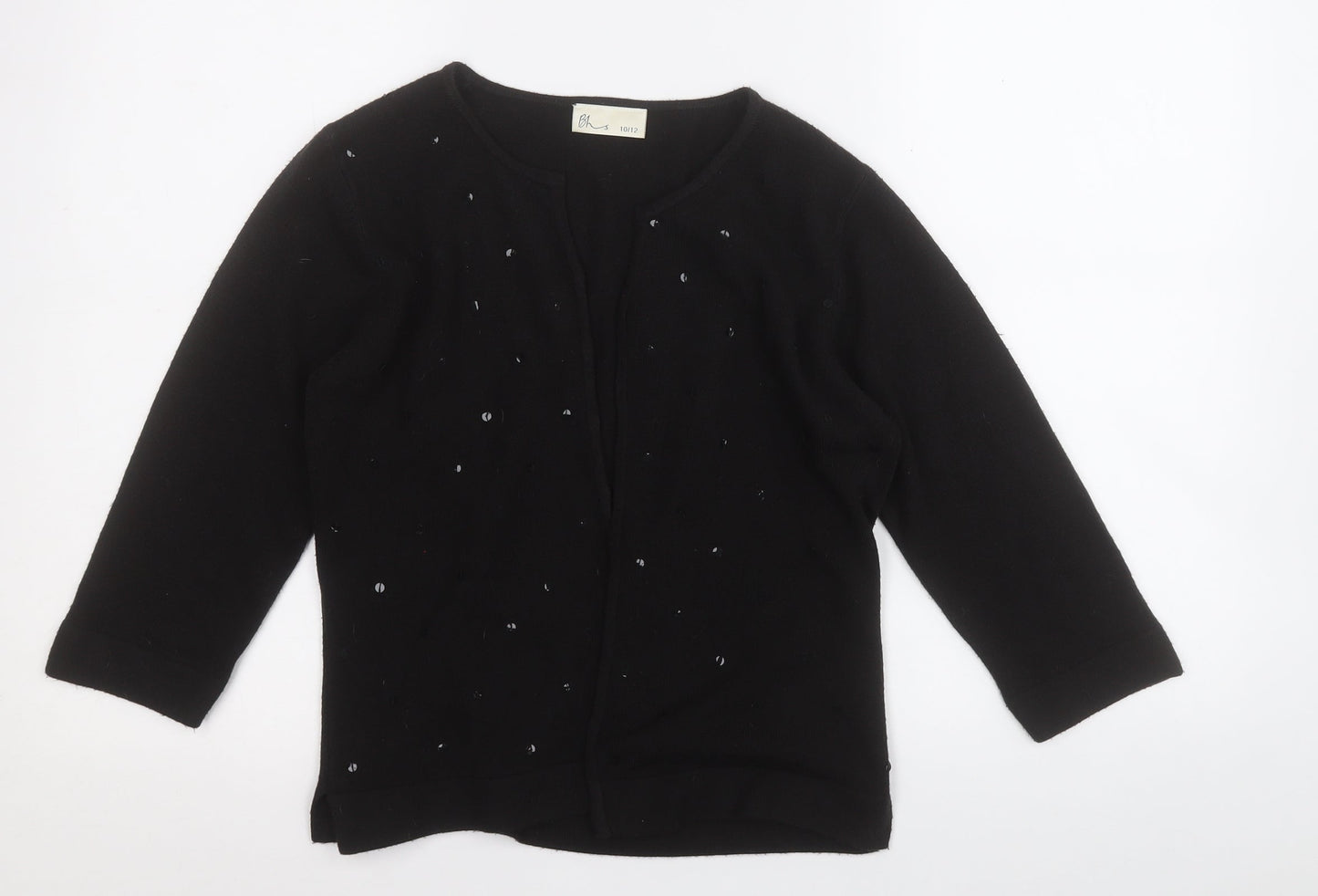 BHS Womens Black Round Neck Geometric Acrylic Cardigan Jumper Size 10   - sequins