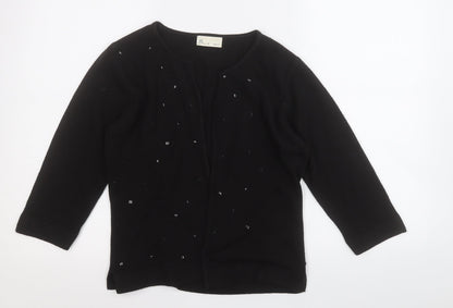 BHS Womens Black Round Neck Geometric Acrylic Cardigan Jumper Size 10   - sequins