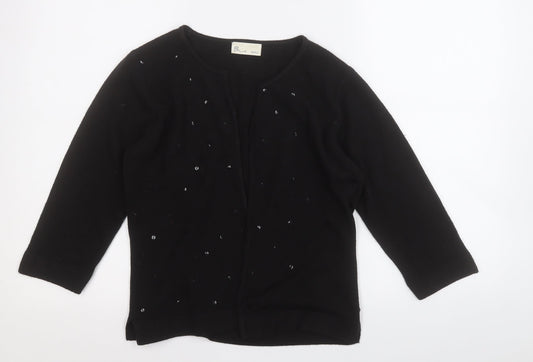 BHS Womens Black Round Neck Geometric Acrylic Cardigan Jumper Size 10   - sequins