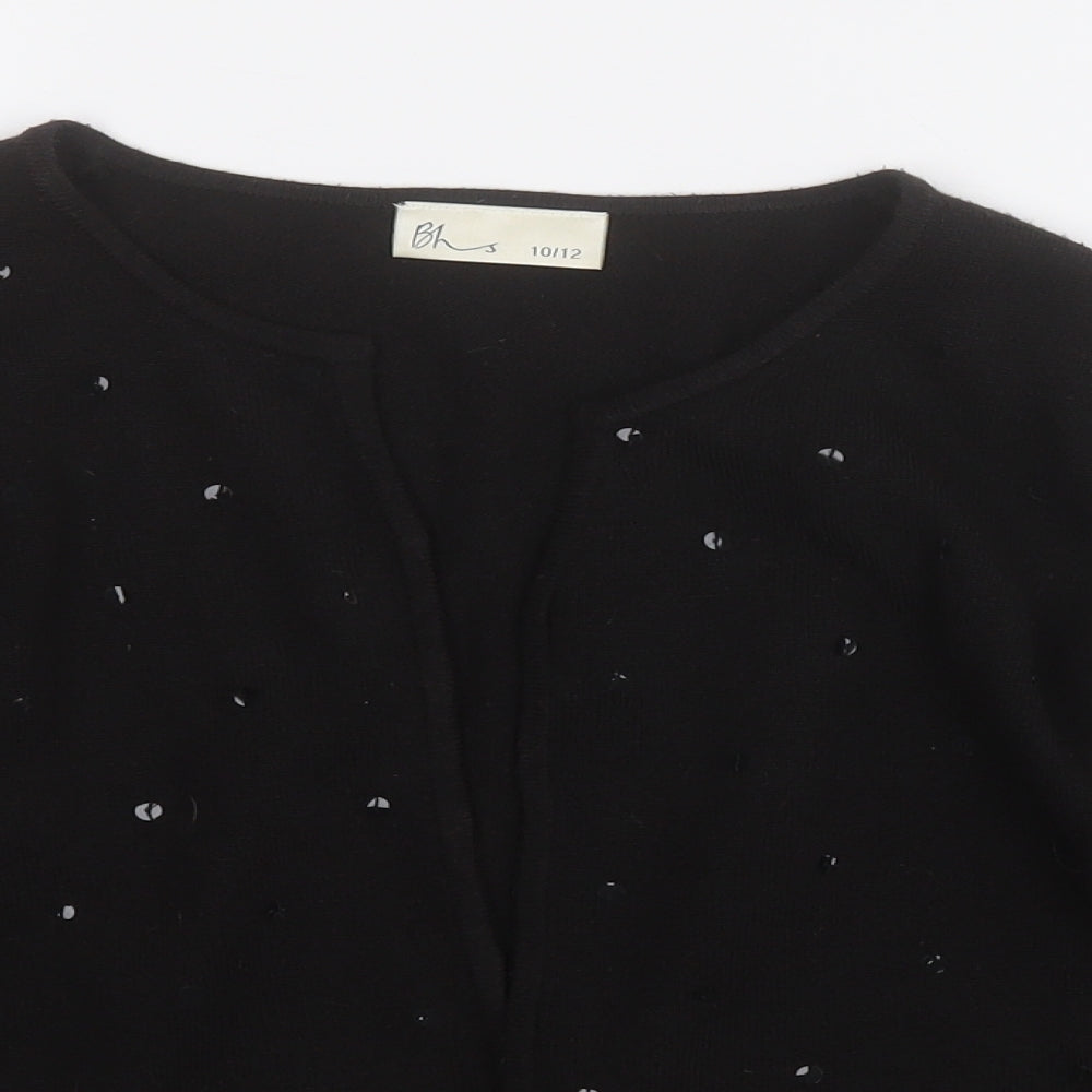 BHS Womens Black Round Neck Geometric Acrylic Cardigan Jumper Size 10   - sequins