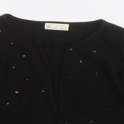BHS Womens Black Round Neck Geometric Acrylic Cardigan Jumper Size 10   - sequins