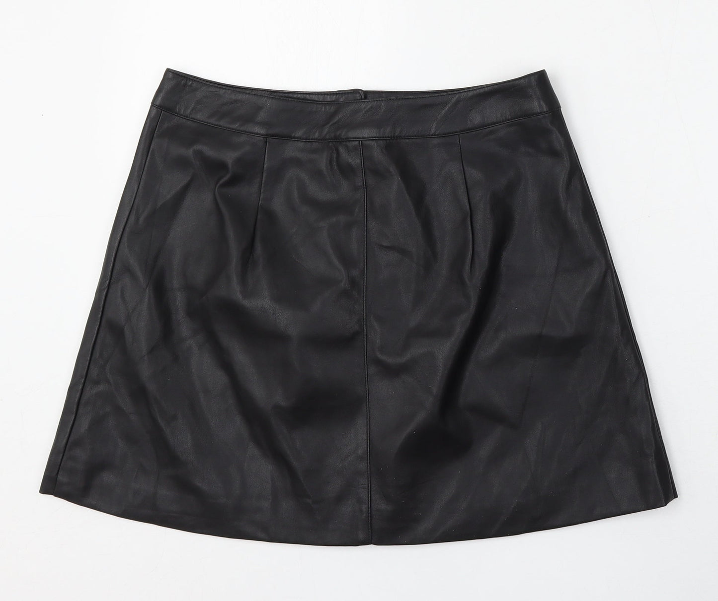 Divided by H&M Womens Black  Polyurethane A-Line Skirt Size 8   Snap