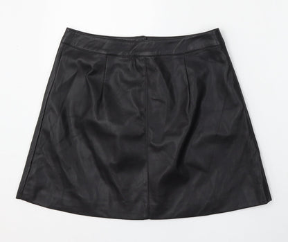 Divided by H&M Womens Black  Polyurethane A-Line Skirt Size 8   Snap