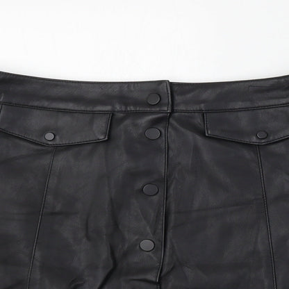 Divided by H&M Womens Black  Polyurethane A-Line Skirt Size 8   Snap