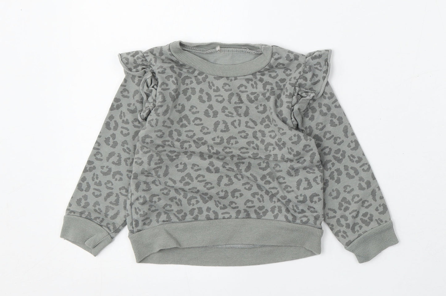 Chick Pea Girls Grey Animal Print Cotton Pullover Jumper Size 24 Months