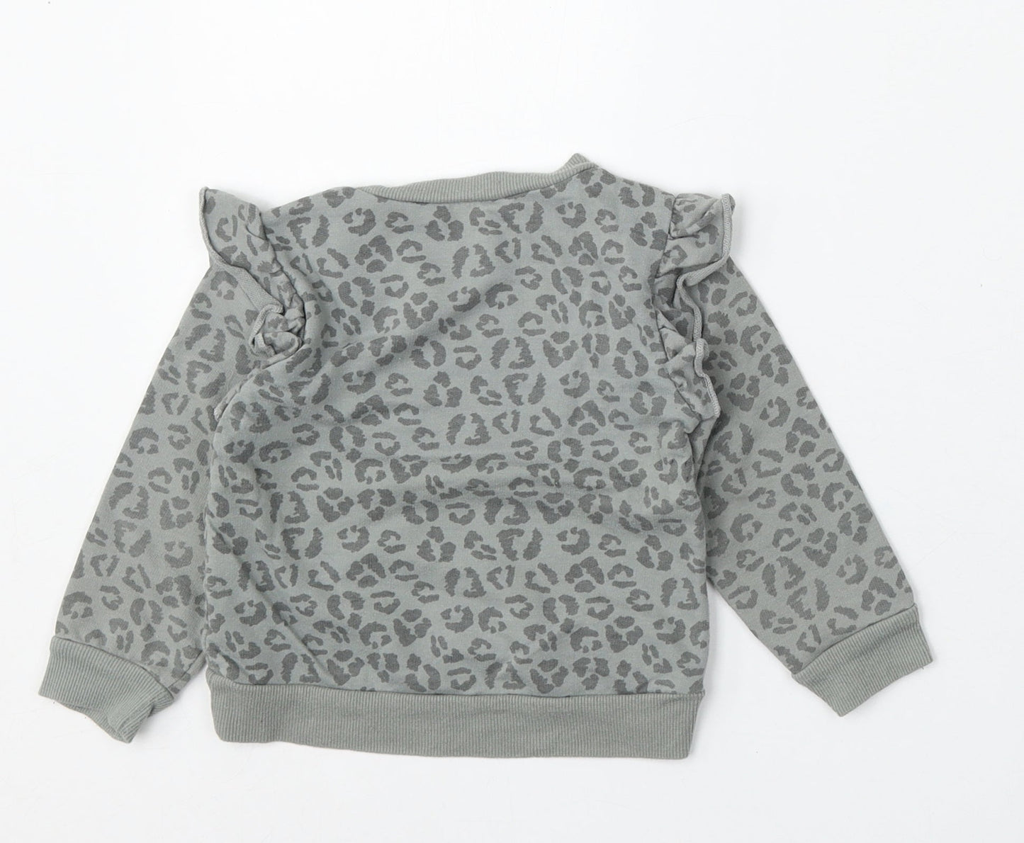 Chick Pea Girls Grey Animal Print Cotton Pullover Jumper Size 24 Months