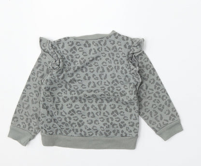 Chick Pea Girls Grey Animal Print Cotton Pullover Jumper Size 24 Months