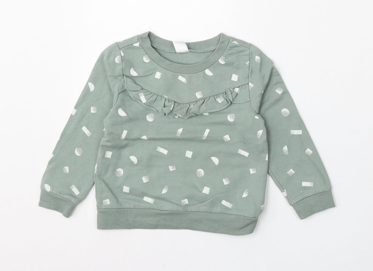 PL: Baby Girls Green Geometric Cotton Pullover Jumper Size 24 Months
