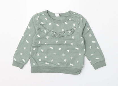 PL: Baby Girls Green Geometric Cotton Pullover Jumper Size 24 Months