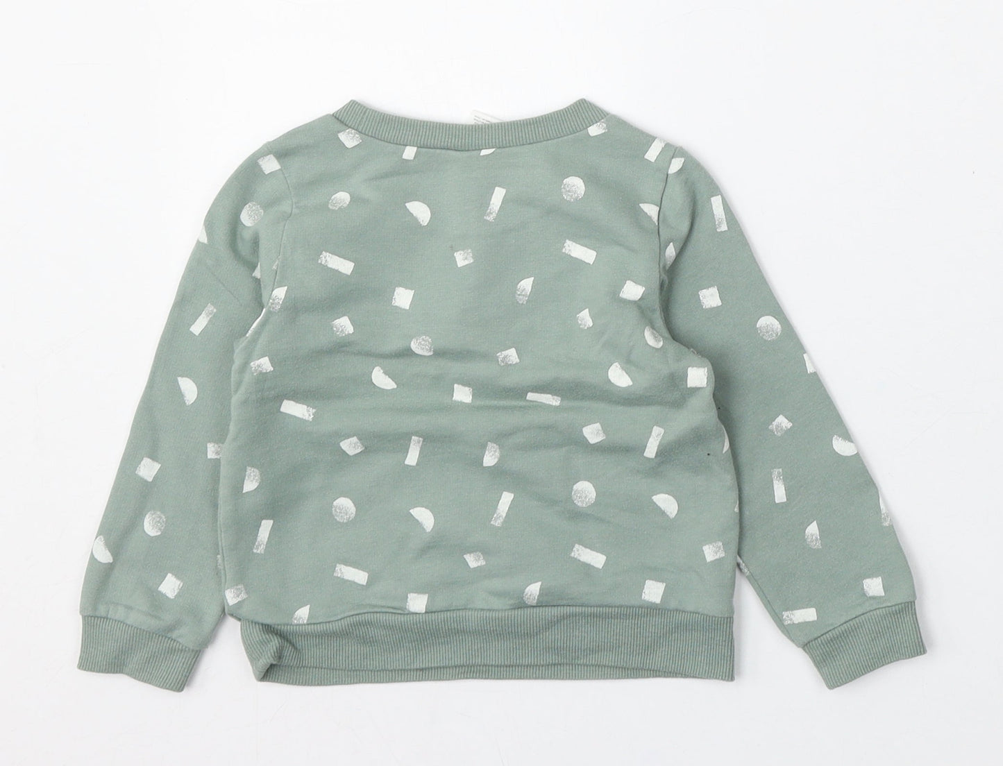 PL: Baby Girls Green Geometric Cotton Pullover Jumper Size 24 Months
