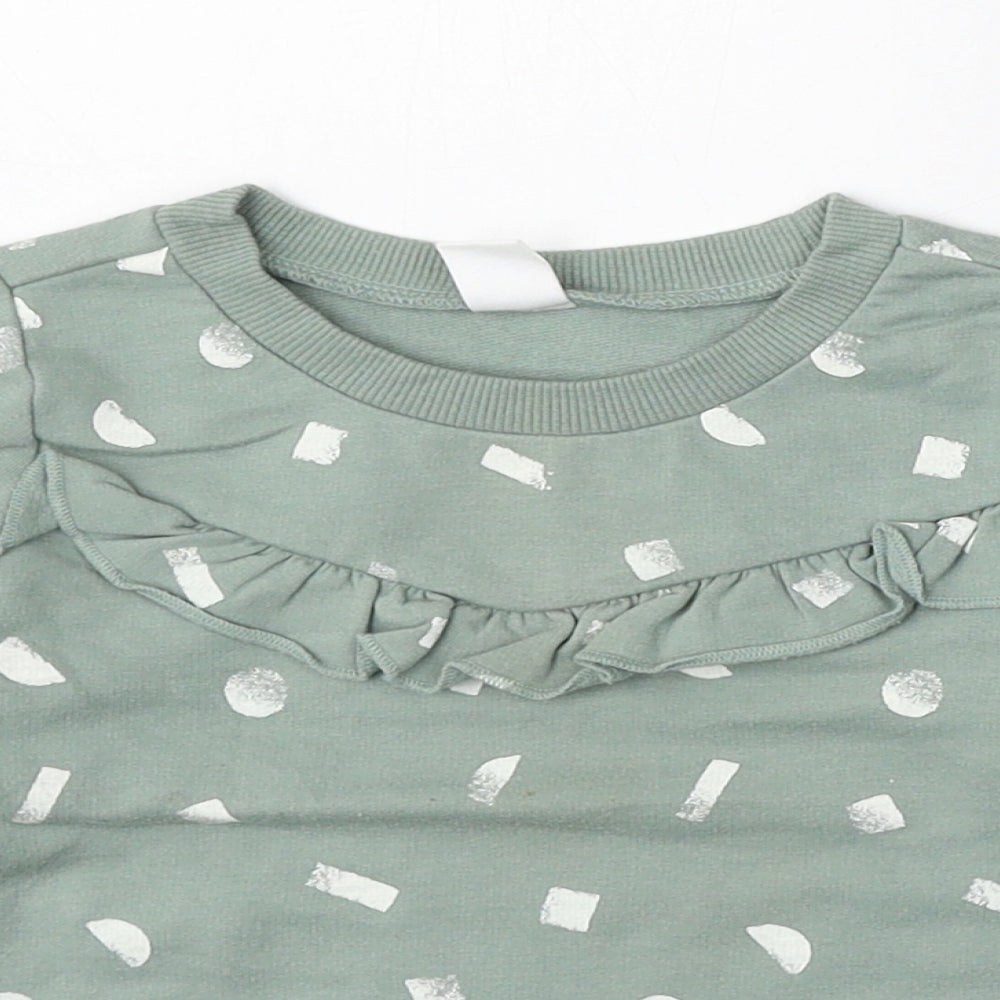PL: Baby Girls Green Geometric Cotton Pullover Jumper Size 24 Months