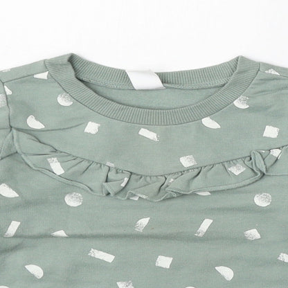 PL: Baby Girls Green Geometric Cotton Pullover Jumper Size 24 Months
