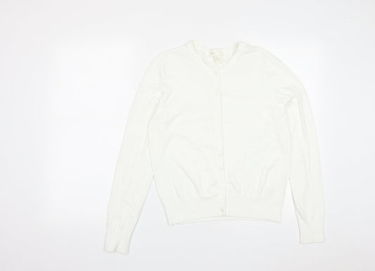 H&M Womens White Round Neck  Viscose Cardigan Jumper Size M
