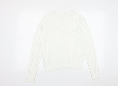 H&M Womens White Round Neck  Viscose Cardigan Jumper Size M