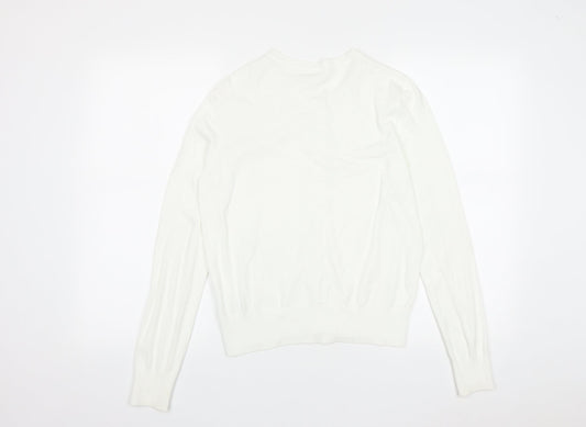 H&M Womens White Round Neck  Viscose Cardigan Jumper Size M