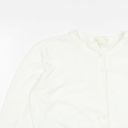 H&M Womens White Round Neck  Viscose Cardigan Jumper Size M
