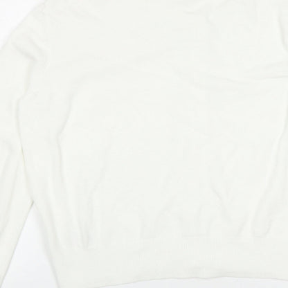 H&M Womens White Round Neck  Viscose Cardigan Jumper Size M