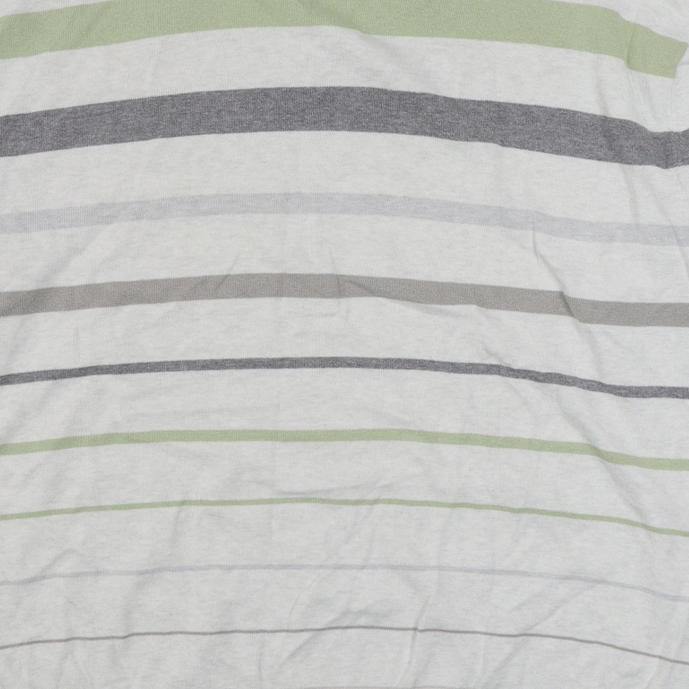 Nex Mens White V-Neck Striped Cotton Pullover Jumper Size 2XL