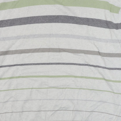 Nex Mens White V-Neck Striped Cotton Pullover Jumper Size 2XL