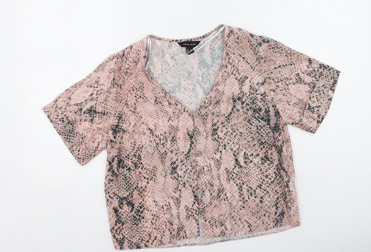 New Look Womens Pink  Polyester Basic Blouse Size 10 V-Neck
