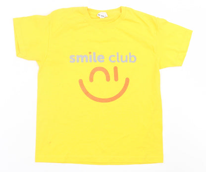 Fruit of the Loom Boys Yellow  Cotton Basic T-Shirt Size 7-8 Years Crew Neck Pullover