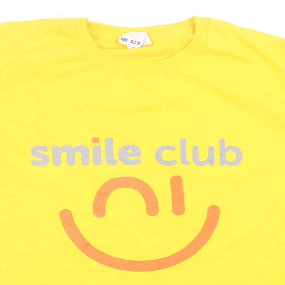 Fruit of the Loom Boys Yellow  Cotton Basic T-Shirt Size 7-8 Years Crew Neck Pullover
